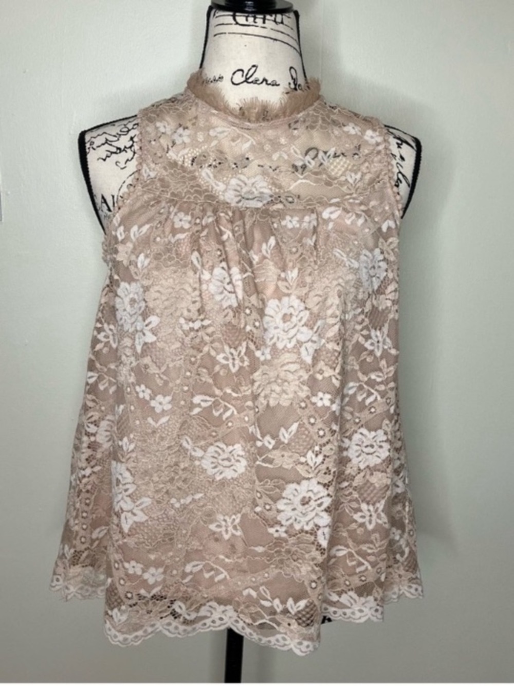 Altar’d State champagne lace high neck sleeveless blouse S